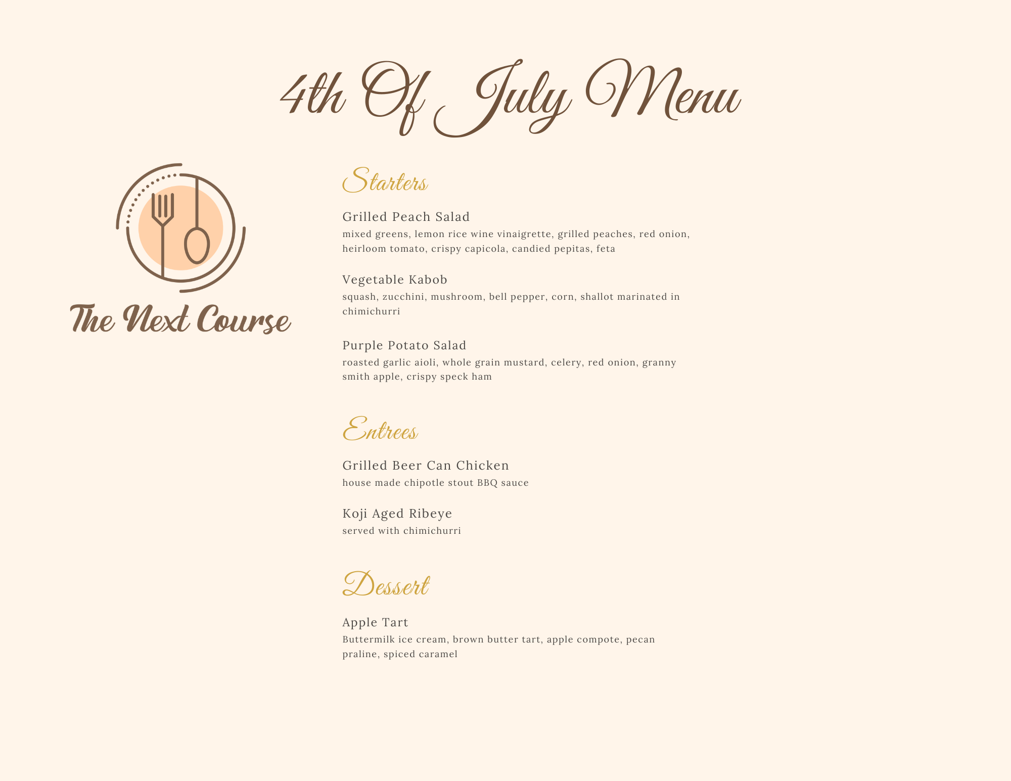 Sample Menu – The Next Course
